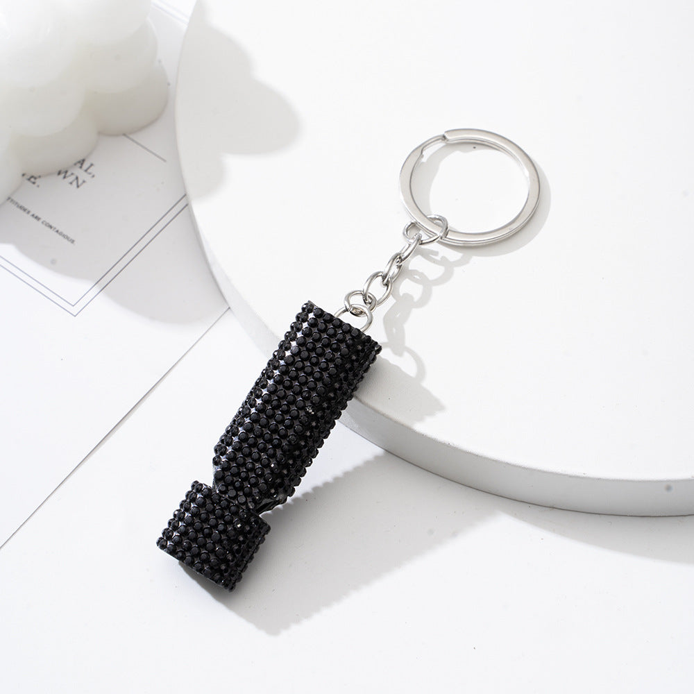 Wholesale Outdoor Flat Aluminum Alloy Double Tube Whistle Diamond Pendant Keychain